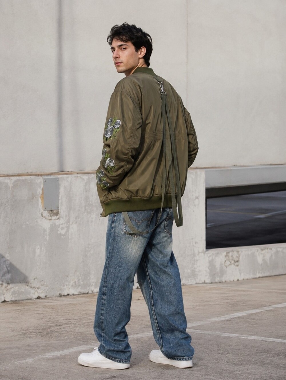 Lifted Anchors Army Green Embroidered Back Straps Bomber Jacket 3xl